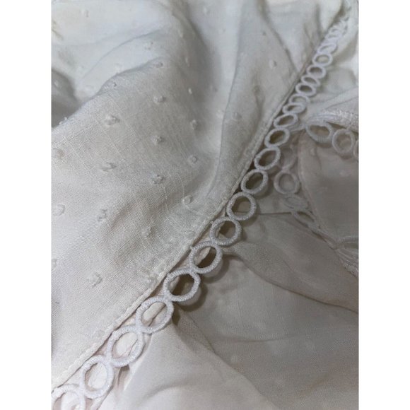 Lush Womens Mini Dress Size Medium White Swiss Dot Crochet Inset Loop Trim - Picture 8 of 9